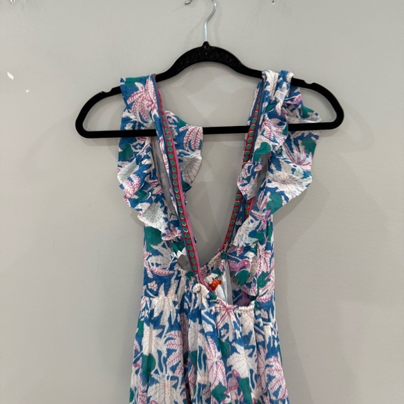 Oliphant Dress Cross Back Mini Ruffle Sleeves in Cayman Blue - Picture 8 of 13